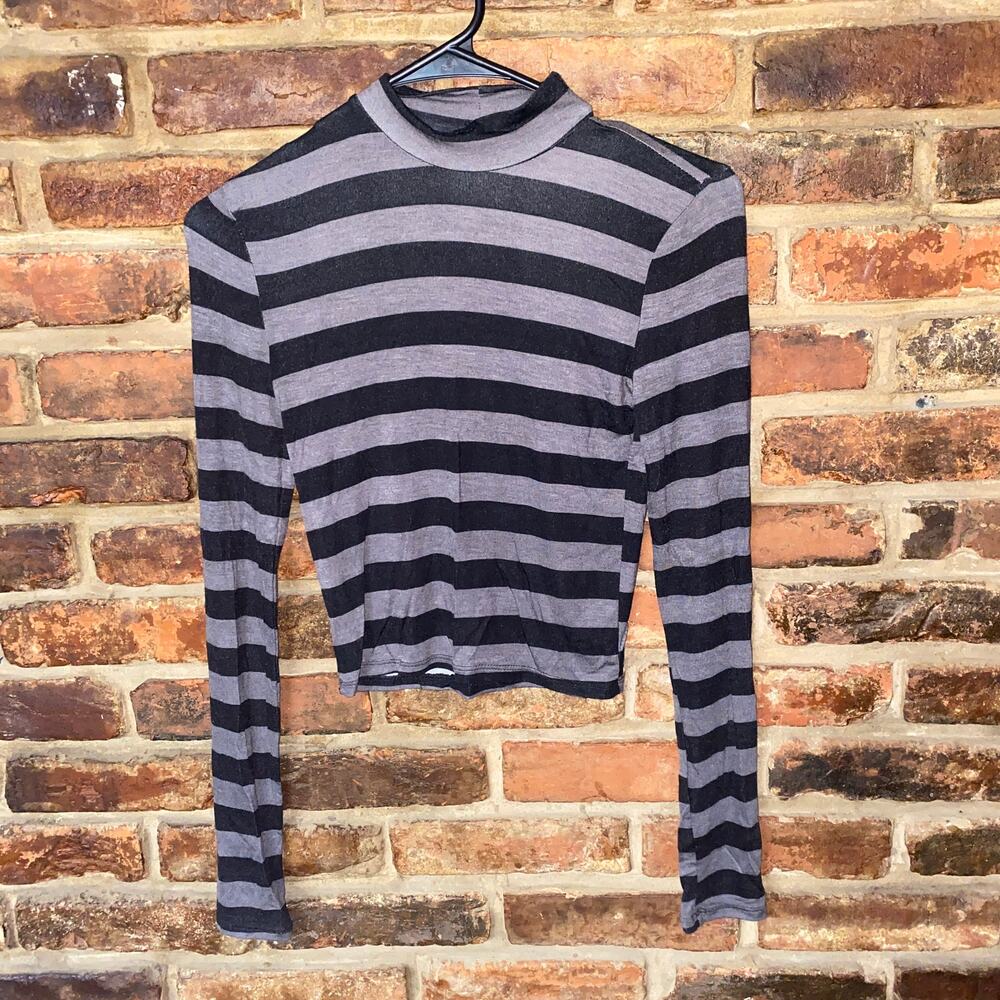 Rue 21 Black Gray Striped Long Sleeve Mock Neck Top Women's Size Small